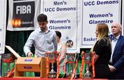 5 September 2018; Mouth-watering opening round Hula Hoops National Cup clash in store as Tralee drawn against Templeogue and Glanmire face Killester. There will be a mouth-watering opening to the 2018/19 Hula Hoops Men’s National Cup this season as reigning champions Templeogue will host Garvey’s Tralee Warriors in a hugely-anticipated clash. The draw was made at the National Basketball Arena in Tallaght this afternoon as part of the official launch of the 2018/19 Basketball Ireland season, which sees a huge 49 clubs competing in the senior National League and Cups this year. Today’s Cup draws dished up a number of interesting clashes across the board, with last year’s Pat Duffy Cup runners up UCD Marian facing Moycullen, while Belfast Star will host Neptune. In the Women’s National Cup there are some big clashes in store with the draw pitting Ambassador UCC Glanmire against Pyrobel Killester in the opening round, while Marble City Hawks and Fr Mathews – who met each other five times last season between the Cup and the regular season, and have faced each other every year for the past four years in National Cup – will face each other yet again. Pictured is Ian O'Rourke of Largo Foods performing the cup draw. Photo by Brendan Moran/Sportsfile