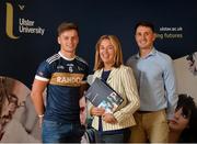 6 September 2018; Michael McKernan, UUJ and Tyrone footballer, Professor  Raffaella Folli Provost of Belfast/Jordanstown campus of Ulster University and Stephen Sheridan, graduated UUJ and Armagh footballer at the GPA/UUJ Enhanced Scholarships Announcement at the University of Ulster in Belfast, Co Antrim. Photo by Oliver McVeigh/Sportsfile