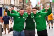 6 September 2018; Republic of Ireland supporters Jake Garnett, Mark Byrne and Lee Conroy from Kilbarrack, prior to the UEFA Nations League match between Wales and Republic of Ireland at the Cardiff City Stadium in Cardiff, Wales. Photo by Stephen McCarthy/Sportsfile