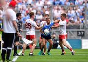 2 September 2018; Jonny Cooper of Dublin prepares to take a quick free kick away from Tyrone players, Conor Meyler, Kieran McGeary and Connor McAliskey in the lead up to Dublin's first goal during the GAA Football All-Ireland Senior Championship Final match between Dublin and Tyrone at Croke Park in Dublin. Photo by Brendan Moran/Sportsfile