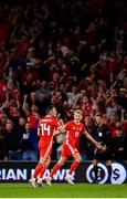 6 September 2018; Connor Roberts, left, of Wales celebrates with teammate David Brooks after scoring his side's fourth goal during the UEFA Nations League match between Wales and Republic of Ireland at the Cardiff City Stadium in Cardiff, Wales. Photo by Stephen McCarthy/Sportsfile
