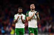 6 September 2018; Cyrus Christie, left, and Shane Duffy of Republic of Ireland after the UEFA Nations League match between Wales and Republic of Ireland at the Cardiff City Stadium in Cardiff, Wales. Photo by Stephen McCarthy/Sportsfile