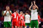 6 September 2018; Shaun Williams, right, and Jonathan Walters of Republic of Ireland applaud supporters following the UEFA Nations League match between Wales and Republic of Ireland at the Cardiff City Stadium in Cardiff, Wales. Photo by Stephen McCarthy/Sportsfile