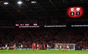 6 September 2018; A general view of Cardiff City Stadium with the scoreboard showing the final score of Wales 4 Republic of Ireland 1 during the UEFA Nations League match between Wales and Republic of Ireland at the Cardiff City Stadium in Cardiff, Wales. Photo by Stephen McCarthy/Sportsfile
