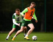 7 September 2018; Aiden O'Brien and Richard Keogh, left, during a Republic of Ireland Training Session at Dragon Park in Newport, Wales. Photo by Stephen McCarthy/Sportsfile