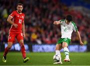 6 September 2018; Callum O'Dowda of Republic of Ireland has a shot on goal during the UEFA Nations League match between Wales and Republic of Ireland at the Cardiff City Stadium in Cardiff, Wales. Photo by Stephen McCarthy/Sportsfile