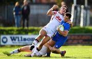 7 September 2018; Hugo Keenan of Leinster A is tackled by James Hume of Ulster A during the Celtic Cup Round 1 match between Ulster A and Leinster A at Malone RFC in Belfast. Photo by Ramsey Cardy/Sportsfile