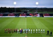 7 September 2018; (EDITOR'S NOTE; A variable planed lens was used in the creation of this image) Players and officials shake hands prior to the Irish Daily Mail FAI Cup Quarter-Final match between Longford Town and Cork City at City Calling Stadium in Longford. Photo by Seb Daly/Sportsfile
