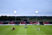 7 September 2018; (EDITOR'S NOTE; A variable planed lens was used in the creation of this image) Players and officials observe a minutes silence, in honor of former Longford Town vice president Paschal Quinn who passed away last week, prior to the Irish Daily Mail FAI Cup Quarter-Final match between Longford Town and Cork City at City Calling Stadium in Longford. Photo by Seb Daly/Sportsfile