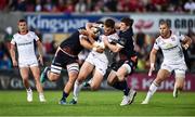 7 September 2018; Stuart McCloskey of Ulster is tackled by Jamie Ritchie, left, and James Johnstone of Edinburgh during the Guinness PRO14 Round 2 match between Ulster and Edinburgh Rugby at the Kingspan Stadium in Belfast. Photo by Oliver McVeigh/Sportsfile