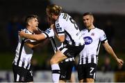 7 September 2018; Dane Massey of Dundalk celebrates with Ronan Murray, left,  after scoring his side's third goal during the Irish Daily Mail FAI Cup Quarter-Final match between Limerick and Dundalk at the Markets Field in Limerick. Photo by Eóin Noonan/Sportsfile