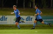 7 September 2018; Timmy Molloy of UCD, left, celebrates scoring his side's second goal with team mate Dan Tobin during the Irish Daily Mail FAI Cup Quarter-Final match between UCD and Waterford at the UCD Bowl in Dublin. Photo by Piaras Ó Mídheach/Sportsfile