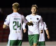 7 September 2018; Kieran Sadlier of Cork City, right, celebrates with team-mate Shane Daly-Butz after scoring his side's fourth goal during the Irish Daily Mail FAI Cup Quarter-Final match between Longford Town and Cork City at City Calling Stadium in Longford. Photo by Seb Daly/Sportsfile