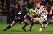 7 September 2018; Will Addison of Ulster is tackled by Simon Hickey of Edinburgh during the Guinness PRO14 Round 2 match between Ulster and Edinburgh Rugby at the Kingspan Stadium in Belfast. Photo by Oliver McVeigh/Sportsfile