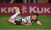 7 September 2018; John Cooney of Ulster goes over to score his side's second try during the Guinness PRO14 Round 2 match between Ulster and Edinburgh Rugby at the Kingspan Stadium in Belfast. Photo by Oliver McVeigh/Sportsfile