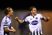 7 September 2018; Georgie Kelly of Dundalk celebrates with team mate John Mountney after scoring his side's fourth goal during the Irish Daily Mail FAI Cup Quarter-Final match between Limerick and Dundalk at the Markets Field in Limerick. Photo by Eóin Noonan/Sportsfile