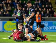 7 September 2018; Rhys Marshall of Munster goes over to score his side's first try during the Guinness PRO14 Round 2 match between Glasgow Warriors and Munster at Scotstoun Stadium in Glasgow, Scotland. Photo by Kenny Smith/Sportsfile