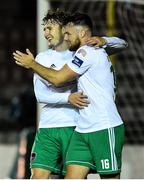 7 September 2018; Kieran Sadlier, left, and Josh O'Hanlon of Cork City following their side's seventh goal, scored by team-mate Barry McNamee, during the Irish Daily Mail FAI Cup Quarter-Final match between Longford Town and Cork City at City Calling Stadium in Longford. Photo by Seb Daly/Sportsfile