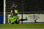 7 September 2018; UCD goalkeeper Conor Kearns is beaten by a Stanley Aborah kick from the penalty spot for Waterford's first goal during the Irish Daily Mail FAI Cup Quarter-Final match between UCD and Waterford at the UCD Bowl in Dublin. Photo by Piaras Ó Mídheach/Sportsfile