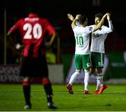7 September 2018; Kieran Sadlier of Cork City, right, is congratulated by team-mate Steven Beattie after scoring his third and his side's sixth goal during the Irish Daily Mail FAI Cup Quarter-Final match between Longford Town and Cork City at City Calling Stadium in Longford. Photo by Seb Daly/Sportsfile