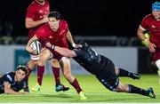 7 September 2018; Joey Carbery of Munster is tackled by Zander Fagerson during the Guinness PRO14 Round 2 match between Glasgow Warriors and Munster at Scotstoun Stadium in Glasgow, Scotland. Photo by Kenny Smith/Sportsfile