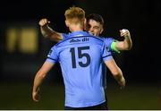 7 September 2018; UCD captain Gary O'Neill, behind, celebrates with team mate Liam Scales after the Irish Daily Mail FAI Cup Quarter-Final match between UCD and Waterford at the UCD Bowl in Dublin. Photo by Piaras Ó Mídheach/Sportsfile