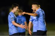 7 September 2018; UCD's Evan Osam, right, and Jason McClelland celebrate after the Irish Daily Mail FAI Cup Quarter-Final match between UCD and Waterford at the UCD Bowl in Dublin. Photo by Piaras Ó Mídheach/Sportsfile