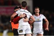 7 September 2018; John Cooney of Ulster celebrates with Coach Dan Soper after kicking a match winning penalty in injury time during the Guinness PRO14 Round 2 match between Ulster and Edinburgh Rugby at the Kingspan Stadium in Belfast. Photo by Oliver McVeigh/Sportsfile