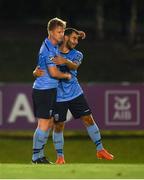 7 September 2018; Timmy Molloy of UCD, left, celebrates scoring his side's second goal with team mate Conor Davis during the Irish Daily Mail FAI Cup Quarter-Final match between UCD and Waterford at the UCD Bowl in Dublin. Photo by Piaras Ó Mídheach/Sportsfile