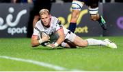 7 September 2018; Will Addison of Ulster goes over to score his side's first try during the Guinness PRO14 Round 2 match between Ulster and Edinburgh at the Kingspan Stadium in Belfast. Photo by John Dickson/Sportsfile