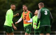 8 September 2018; Richard Keogh reacts during a Republic of Ireland training session at Dragon Park in Newport, Wales. Photo by Stephen McCarthy/Sportsfile