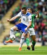 8 September 2018; Haris Duljevic of Bosnia and Herzegovina in action against Niall McGinn of Northern Ireland during the UEFA Nations League B Group 3 match between Northern Ireland and Bosnia & Herzegovina at Windsor Park in Belfast, Northern Ireland. Photo by David Fitzgerald/Sportsfile