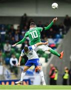 8 September 2018; Gojko Cimirot of Bosnia and Herzegovina in action against Kyle Lafferty of Northern Ireland during the UEFA Nations League B Group 3 match between Northern Ireland and Bosnia & Herzegovina at Windsor Park in Belfast, Northern Ireland. Photo by David Fitzgerald/Sportsfile