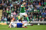 8 September 2018; Stuart Dallas of Northern Ireland in action against Toni Šunjic of Bosnia and Herzegovina during the UEFA Nations League B Group 3 match between Northern Ireland and Bosnia & Herzegovina at Windsor Park in Belfast, Northern Ireland. Photo by David Fitzgerald/Sportsfile