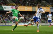 8 September 2018; Will Grigg of Northern Ireland in action against Edin Višca of Bosnia and Herzegovina during the UEFA Nations League B Group 3 match between Northern Ireland and Bosnia & Herzegovina at Windsor Park in Belfast, Northern Ireland. Photo by David Fitzgerald/Sportsfile
