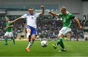 8 September 2018; Jamie Ward of Northern Ireland in action against Edin Višca of Bosnia and Herzegovina during the UEFA Nations League B Group 3 match between Northern Ireland and Bosnia & Herzegovina at Windsor Park in Belfast, Northern Ireland. Photo by David Fitzgerald/Sportsfile
