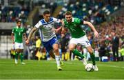 8 September 2018; Stuart Dallas of Northern Ireland in action against Muhamed Bešic of Bosnia and Herzegovina during the UEFA Nations League B Group 3 match between Northern Ireland and Bosnia & Herzegovina at Windsor Park in Belfast, Northern Ireland. Photo by David Fitzgerald/Sportsfile