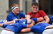 8 September 2018; Anthony Ryan of Leinster and Alex Kendellen of Munster in a scrum during the U19 Interprovincial Championship match between Leinster and Munster at Energia Park in Dublin. Photo by Piaras Ó Mídheach/Sportsfile