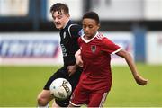 8 September 2018; Uniss Kargbo of Cork City in action against Steven Fadden of Finn Harps during the SSE Airtricity League U17 Mark Farren Memorial Cup Final match between Finn Harps and Cork City at Finn Park in Ballybofey, Co Donegal. Photo by Oliver McVeigh/Sportsfile