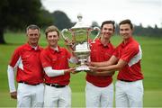 8 September 2018; Danish players from left team captain Torben Henriksen Nyehuus, John Axelsen, Nicolai Hojgaard and Rasmus Hojgaard with the Eisenhower Trophy after the 2018 World Amateur Team Golf Championships - Eisenhower Trophy competition at Carton House in Maynooth, Co Kildare. Photo by Matt Browne/Sportsfile