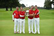8 September 2018; Danish players from left, team captain Torben Henriksen Nyehuus, John Axelsen, Nicolai Hojgaard and Rasmus Hojgaard with the Eisenhower Trophy after the 2018 World Amateur Team Golf Championships - Eisenhower Trophy competition at Carton House in Maynooth, Co Kildare. Photo by Matt Browne/Sportsfile