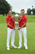 8 September 2018; Danish players and twin brothers Nicolai, left, and Rasmus Hojgaard with the Eisenhower Trophy after the 2018 World Amateur Team Golf Championships - Eisenhower Trophy competition at Carton House in Maynooth, Co Kildare. Photo by Matt Browne/Sportsfile