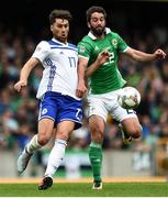8 September 2018; Ervin Zukanovic of Bosnia and Herzegovina in action against Will Grigg of Northern Ireland during the UEFA Nations League B Group 3 match between Northern Ireland and Bosnia & Herzegovina at Windsor Park in Belfast, Northern Ireland. Photo by David Fitzgerald/Sportsfile