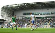 8 September 2018; Edin Džeko of Bosnia and Herzegovina in action against Conor McLaughlin of Northern Ireland during the UEFA Nations League B Group 3 match between Northern Ireland and Bosnia & Herzegovina at Windsor Park in Belfast, Northern Ireland. Photo by David Fitzgerald/Sportsfile
