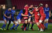 8 September 2018; Rhys Ruddock of Leinster is tackled by Scarlets players, from left, Kieron Fonotia, Rob Evans and Jake Ball during the Guinness PRO14 Round 2 match between Scarlets and Leinster at Parc y Scarlets in Llanelli, Wales. Photo by Stephen McCarthy/Sportsfile