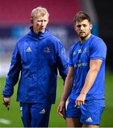 8 September 2018; Leinster head coach Leo Cullen and Ross Byrne during the Guinness PRO14 Round 2 match between Scarlets and Leinster at Parc y Scarlets in Llanelli, Wales. Photo by Stephen McCarthy/Sportsfile