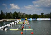 9 September 2018; (EDITOR'S NOTE; A variable planed lens was used in the creation of this image) Dzianis Mihal of Belarus, near, competing in the Men's Single Sculls heat event during day one of the World Rowing Championships in Plovdiv, Bulgaria. Photo by Seb Daly/Sportsfile