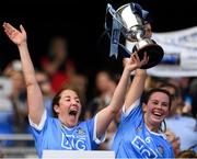 9 September 2018; Dublin captain Emer Keenan, left, and team mate Deirdre Johnstone lift the Kathleen Mills cup following the Liberty Insurance All-Ireland Premier Junior Camogie Championship Final match between Dublin and Kerry at Croke Park in Dublin. Photo by Piaras Ó Mídheach/Sportsfile