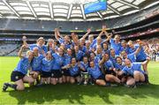 9 September 2018; Dublin players celebrate with the Kathleen Mills Cup after the Liberty Insurance All-Ireland Premier Junior Camogie Championship Final match between Dublin and Kerry at Croke Park in Dublin. Photo by Piaras Ó Mídheach/Sportsfile
