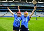 9 September 2018; Emer Keenan, left, and Laoise Quinn of Dublin celebrate following the Liberty Insurance All-Ireland Premier Junior Camogie Championship Final match between Dublin and Kerry at Croke Park in Dublin. Photo by David Fitzgerald/Sportsfile